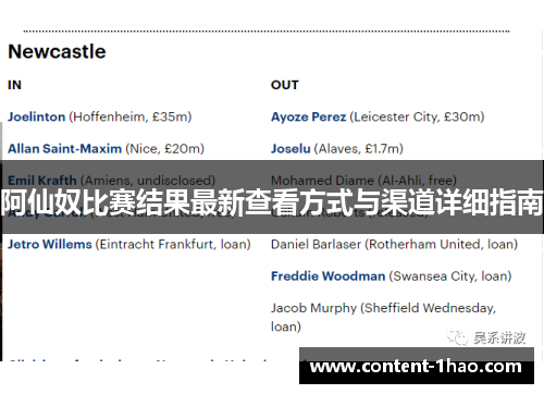 阿仙奴比赛结果最新查看方式与渠道详细指南